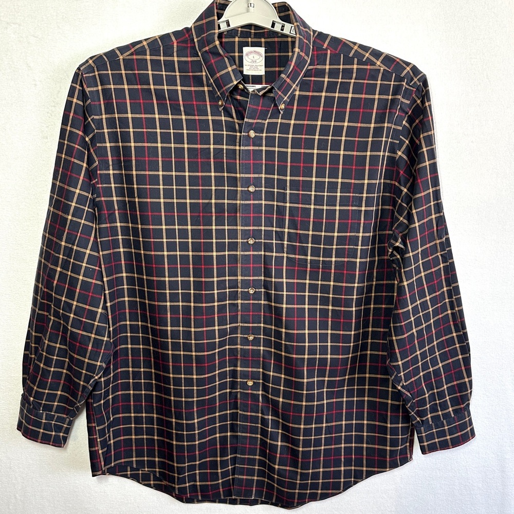 Brooks Brothers Shirt Men's L Plaid Original Polo Shirt Button Up Long Sleeve